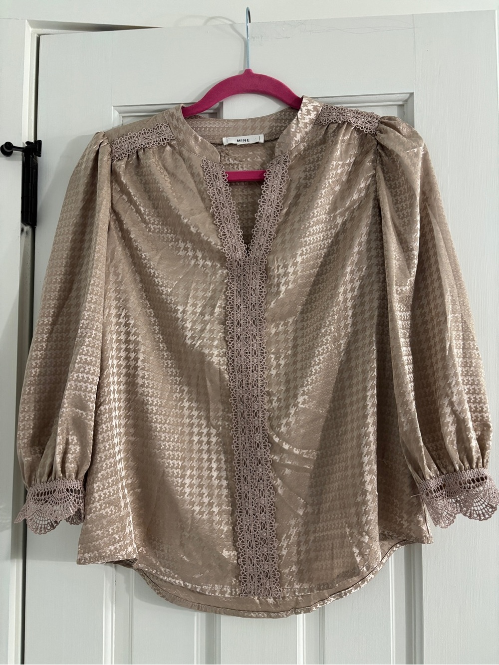 Mine Satin Houndstooth Lace Blouse - Size Small